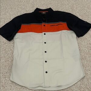 Harley-Davidson Men's Black, Orange, and Cream Shirt